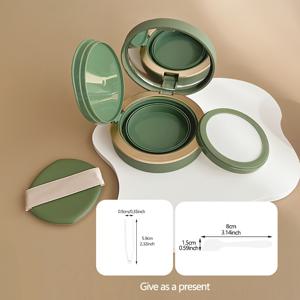 TEMU 세련되고 우아한 화장품 보관함, 브라운 쿠션 케이스, 그린 파우더 박스, 거울 및 퍼프 포함, 디스펜싱 도구 제공, 편리한 메이크업 케이스, 재사용 가능, 여행 필수품.