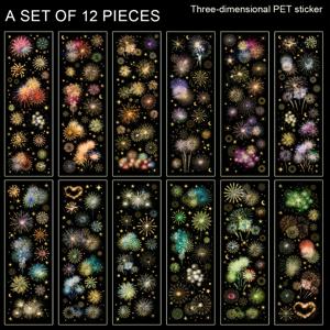 TEMU 12장 (4팩) 불꽃 PET 스티커 시트 - 반짝이는 글리터 재사용 데칼, 불꽃 & 컨페티 패턴, 별과 반짝임 스크랩북, 다이어리, 휴대폰 케이스 DIY, 파티 장식용 (없음)