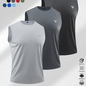 TEMU 3개 세트 남성용 야외 캐주얼 반팔 조끼 - 반사 황소 엠블럼 디자인, 통기성 빠른 건조 폴리에스터 니트 (등산, 러닝, 사이클링, 낚시, 농구) - 가벼운 봄/여름/가을 액티브웨어, 라운드넥 베스트, 기계 세탁 가능, 스포티한 스타일, 내구성 강화, 피트니스 애호가를 위한 스포츠 웨어