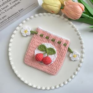 TEMU 여성을 위한 매력적인 과일 테마 수제 크로셰 체리 태슬 동전 지갑