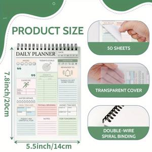 TEMU 일일 계획서, 할 일 목록 노트: 다기능 섹션으로 구성 - 50장 - 스피럴 일일 계획서 노트북 - 작업을 위한 태스크 체크리스트 정리기 액자 패드 - 노트 및 할 일 정리