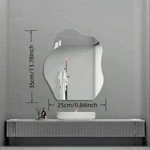 TEMU 벽걸이형, 드릴 불필요, 자가 접착식, 불규칙 아크릴 메이크업 거울 (25cm/9.84인치 x 35cm/13.77인치). 가정 침실 및 학교 기숙사에 적합. 스크래치 방지 및 간편한 청소.