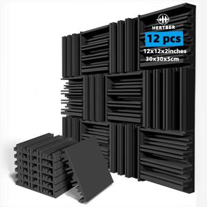 TEMU 30*30*5Cm 사이즈의 흑색 흡음 패널 12개 팩. 방화 고밀도 소재로 제작되었으며, 녹음 스튜디오, 음악실, 라이브 스트리밍 공간, 게임 룸, 영화관의 방음 벽에 적합합니다.