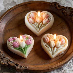 TEMU 3개 묶음 실리콘 하트 튤립 양초 몰드 | 공예, 비누 만들기, 홈 데코용 재사용 가능 및 내구성