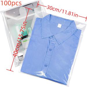 TEMU 50/100개 자체 접착 투명 비닐 봉투 - 방수 및 퇴색 방지, 의류, 셔츠, 선물 포장에 적합, 자체 밀봉 매직 테이프, 재사용 가능, 선물 포장 | 투명 보관 | 내구성 있는 폴리에틸렌, 의류 포장