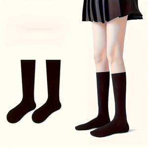 TEMU 1쌍 여성용 고탄력 압박 스포츠 양말 - 무릎 위 마라톤 러닝, 트레이닝 & 요가 양말 - 사계절용 블랙 폴리에스터 피트니스 양말, 하이킹 및 운동복으로 다용도