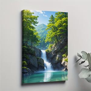 TEMU 1개 숲 폭포 오아시스 액자 캔버스 벽 예술 - 고체 나무 프레임, 30x45cm, 푸르른 녹지와 폭포가 있는 생동감 넘치는 자연 풍경, 거실 장식용 준비 완료, 고품질 재활용 목재, 숲속 장식, 평화로운 홈 데코, 차분한 자연 작품, 걸기 쉬운 후크 포함