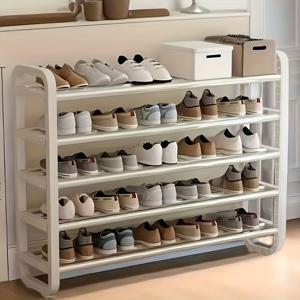 TEMU 5단 금속 신발장 - 공간 절약형 내구성 강한 신발 정리대, 도미토리, 거실용 블랙 현대적 스탠딩 선반, 튼튼한 금속 프레임, 다목적 신발 및 부츠 보관함, 디자인, 전원 불필요