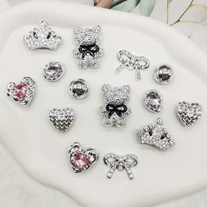 TEMU 14개 ABS 레진 실버 베어 물방울 신발 장식 블링 라인스톤 리본 크라운 DIY 탈부착 인조 비즈 멀티펑션 하트 모양 클립 여성 샌들 슬리퍼 선물용 파티 소품