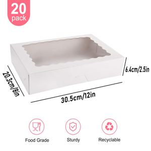 TEMU 20개 화이트 박스 투명 창문 포함 - 12x8x2.5인치 식품용 안전한 튼튼한 종이 케이크 & 쿠키 상자, 파이, 패스트리, 머핀용 - 할로윈, 크리스마스, 부활절, 추수감사절을 위한 재활용 가능한 축제 디자인 포장재료