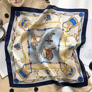 TEMU 100% 무화과 실크 스카프 - 53cm 우아한 사각형 장식 스카프, 통기성 및 비탄성, 기계 세탁 가능, 베이지색과 파란색 및 금색 액센트가 있는 야외 패션 액세서리, 장식 스카프 | 우아한 액세서리 | 실크 질감, 실크 스카프