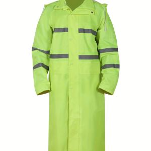 TEMU 1pc 남성용 더블 레이어 플루오레스런트 그린 롱 레인 코트, 후드, 루즈 핏 지퍼 업, 전체 신체 커버리지, 두꺼운 소재, 여행, 사이클링, 하이킹에 적합 - 봄, 여름, 가을, 겨울