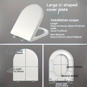TEMU 1개 U자형 변기 뚜껑 & 탱크 커버 - 내구성 플라스틱, 조용한 닫힘, 대부분의 화장실에 적합, 세련된 화이트 디자인, 쉬운 설치 욕실 액세서리, 매끄러운 곡선 디자인, 쉽게 청소 가능한 소재, 미니멀 스타일, 고급 플라스틱, 아파트 생활|변기커버