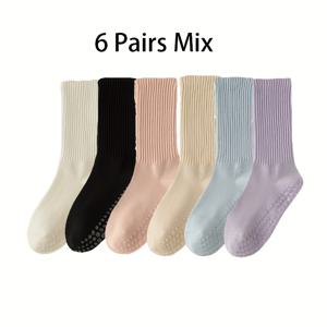 TEMU 여성용 미드캐프 요가 양말 6켤레 - 미끄럼 방지 실리콘 그립, 폴리에스터 90% 엘라스테인 10%, 단색, 요가 댄스 트레이닝 및 캐주얼 착용, 사계절 편안함, 세탁기 사용 가능|요가