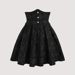 TEMU 여성용 블랙 하이웨이스트 자카드 드레스 - 사이드 지퍼 & 메탈 버튼, 우아한 심플 데일리 바디콘 미디 스커트, 솔리드 컬러, 기계 세탁 가능, 슬림핏, 직장 여성용, 대학 스타일