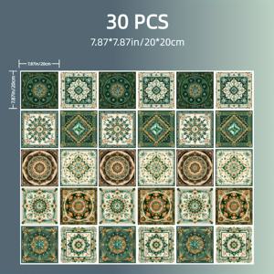 TEMU 30개 레트로 만다라 타일 스티커 - 방수 및 방유 자체 접착 PVC 벽 데칼, 광택 마감, 다양한 크기 (3.94인치/5.91인치/7.87인치) 주방, 욕실, 캐비닛, 유리 표면용 - 홈 데코 & 리노베이션, 빈티지 미학