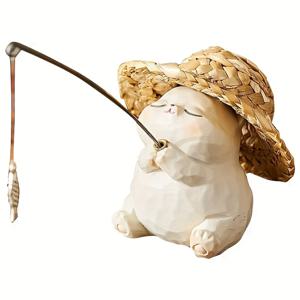 TEMU 1pc 매력적인 고양이 낚시 정원 장식 - 실리콘 야외 조각품, 논모 모자 및 낚시대, 파티오, 발코니, 사무실 또는 결혼식 장식용 클래식 동물 테마, 전기 필요 없음, 고양이 장식