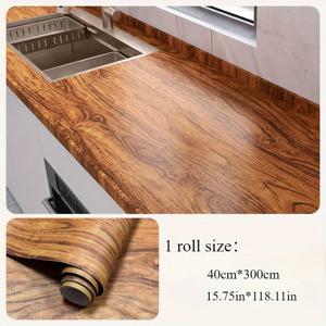 TEMU 1롤 배나무 무늬 주방 스티커 - 자가 접착 방수 및 내열 PET 필름, 러스틱 카운터탑 & 캐비닛 라이너, 쉬운 붙이기 & 떼기 홈 데코 업그레이드, 스토브 보호용, 시골풍 스타일|시트지