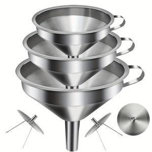 TEMU 스테인리스 스틸 여과 깔때기 세트 (탈착식 스테인리스 스틸 여과망 3개 포함)