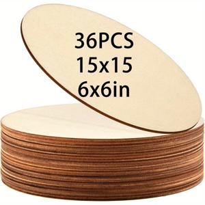 TEMU 36pcs 6x6 인치 원형 나무 판지 - DIY 미완성 나무 슬라이스, 문지방, 홈 데코 및 선물에 완벽, 레이저 컷 가능, 오븐에서 태울 수 있음, 페인트 가능, 방 데코