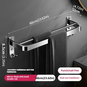 TEMU 벽에 드릴 없이 설치하는 욕실 수건 걸이, 스테인리스 스틸 수건 홀더, 벽걸이형 욕실 수납 선반, 수건 랙