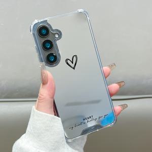 TEMU 폰 케이스: 2025 신제품 럭셔리 크리에이티브 패션 네 모서리 충격 방지 보호 블랙 하트 패턴 미러 폰 케이스 25 S24 S23 S22 S21 Plus Ultra FE A55 A54 A53 A52 A52S A32 A23 A16 A15 A14 5G GU1 가족, 연인, 친구에게 선물하기 좋은 축제용 선물