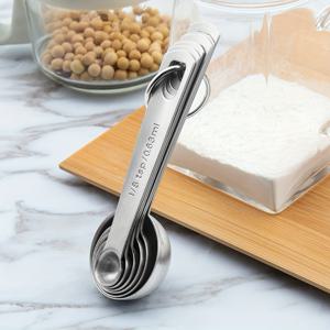 TEMU 6개 스테인리스 스틸 계량스푼 세트, 액체 및 고체용 고품질 내구성 주방 도구, 휴대용 후크 포함, 온스와 밀리리터 측정 눈금이 쉽게 읽힘, 베이킹 애호가를 위한 필수 요리 도구 및 액세서리