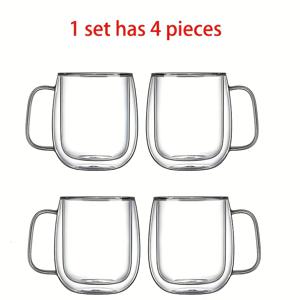 TEMU 2pcs/4pcs 더블 월드 유리 커피 머그 컵 핸들 11.9oz - 고 보로실리케이트, 누출 방지 디자인, 뜨거운 음료와 차가운 음료에 적합, 커피, 우유, 주스, 절연 투명 커피 컵, , 카푸치노, 라떼, 미국 커피, 차 가루, 투명 테이프 핸들로 함께하는 음료 차 컵에 이상적입니다.|텀블러