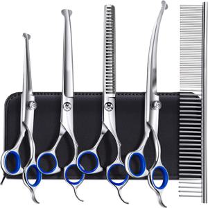 TEMU 전문가용 6-in-1 스테인리스 강아지 그루밍 가위, 안전한 둥근 머리 디자인 - 강력한 내구성으로 개와 고양이 및 기타 동물용