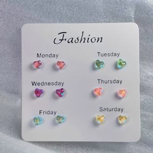 TEMU 12개 컬러풀 하트 모양 플라스틱 스터드 귀걸이 - 여성용 매일 사용 & 휴가용 귀여운 미니 주얼리, 6가지 생생한 색상 (핑크, 퍼플, 블루, 그린, 옐로우, 오렌지), 장난기 가득 액세서리, 재미있는 디자인