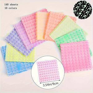 TEMU 140장 9 * 9cm/3.54 * 3.54인치 발광 컬러 종이, 하트 패턴 접기용 정사각형 종이, DIY 공예, 생일 장식, 할로윈, 크리스마스, 독립 기념일, 파티 선물용