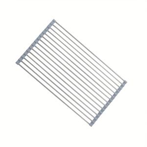 TEMU 스테인리스 스틸 접이식 식기 건조대 & 물받이 - 공간 절약형 주방 정리함, 다용도 싱크대 수납, 인체공학적 손잡이, 내구성 및 세척 쉬운 디자인, 부드러운 금속 마감, 과일 채소 세척 도구, 주방 카운터용 식기 건조대