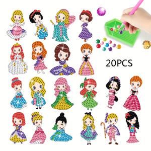 TEMU 20개 세트 귀여운 만화 공주 시리즈 DIY 페인팅 아트 스티커 자수 도구 키트 - 책가방, 백팩, 냉장고 자석 및 메모지용 이스터 선물 홈 데코 아이템