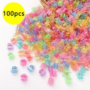 TEMU 100개 귀여운 기하학 패턴 헤어 클립 - 아름다운 나비, 꽃, 하트 디자인, 플라스틱 비텍스 헤드밴드, 긴 머리용, 캐주얼 스타일, 일상 헤어 액세서리 | 생동감 있는 헤어 액세서리 | 플라스틱 헤어 클립