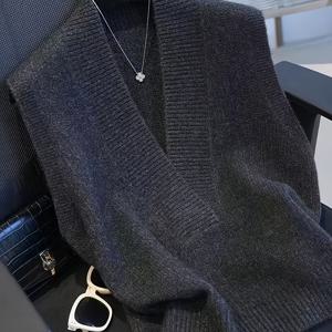 TEMU 여성용 다크 그레이 V넥 스웨터 조끼, 봄/가을 레이어링에 완벽, 스타일리시한 민소매 쇼트 디자인.