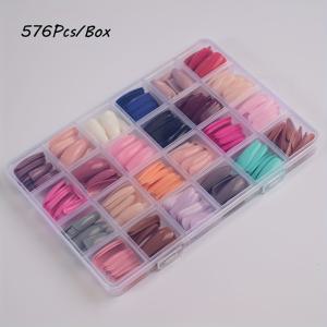 TEMU 576pcs 컬러풀한 발레 모양 인조 손톱-가죽 마감 프레스 온 손톱, 보관 케이스 포함, 쉬운 적용 재사용 가능한 인공 손톱, 여성용 매니큐어 아트 액세서리