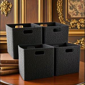 TEMU 4개 묶음 접이식 수납함 세트, 듀얼 손잡이 펠트 용기, 블랙 및 그레이 색상으로 제공, 옷, 책 정리 및 홈 오피스 책상, 선반 및 테이블 상판 장식 향상에 이상적.
