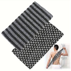 TEMU 인체공학적 손잡이가 있는 양면 각질 제거 목욕 스크럽 타월 - 블랙 & 화이트 & 하운드투스 바디 스크러버, 등·팔·다리용 샤워 스펀지 루파 타월, 부드러운 라이트 베이지 텍스처 디자인, 내구성 좋은 욕실 액세서리, 스파, 셀카어 필수품|샤워타올