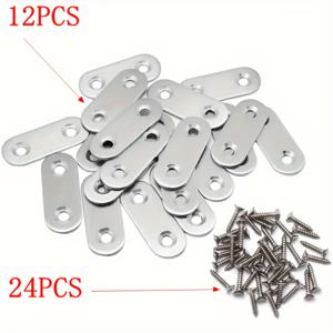 TEMU 사전 천공된 구멍과 나사가 있는 36개 스테인리스 직선 브래킷 - 가구, 책장, 테이블, 의자 다리, 침대 프레임용 헤비듀티 금속 수리 플레이트 - 내구성 및 부식 방지, DIY 프로젝트, 가구 조립용 안전 부착 하드웨어, 부식 저항 강철