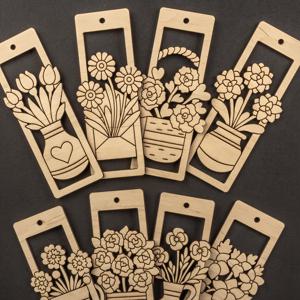 TEMU 8개 세트, 미완성 꽃 모양 목재 북마크, 플로라 레이저 컷 나무 펜던트 빈 직사각형 태그, DIY 공예 어머니의 날, 아버지의 날, 생일 선물용 구멍이 있는 목재 북마크, 크리스마스 장식에 가장 적합