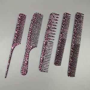 TEMU 프로페셔널 프린트 헤어 스레딩 빗 세트 5개 - 헤비듀티 PC 레진/플라스틱 디탱글링 빗, 살롱 및 바버 도구 (블랙 & 핑크 ), 스타일리스트 키트, 일반 헤어용 스레딩 및 포스트 스타일링