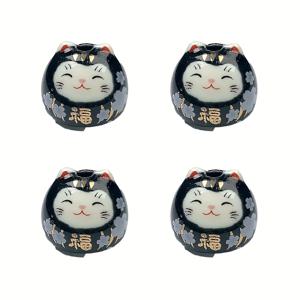 TEMU 4pcs 애니메이션 블랙 행운의 고양이 세라믹 비즈, 자유로운 매듭, 유리 비즈, 보석 만들기, 키체인, 팔찌, 목걸이, 선물, 비즈 및 비즈 종류