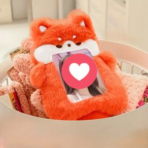 TEMU 귀여운 작은 여우 플러시 카드 홀더 - 부드러운 PVC ID 및 사진 앨범, 사계절 사용 가능, 사무실과 학교용, 학생 버스 패스, 신분증 보관에 적합, 소프트 터치 디자인