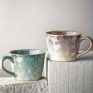 TEMU 커플용 세라믹 커피 머그 2개 팩 - 가마 유광 물결 디자인, 내열성 인체공학적 손잡이, 튼튼한 세라믹 & 점토 구조, 커피·차·핫초콜릿에 완벽, 홈·생일·기념일 선물로 이상적인 독특한 컵, 위안을 주는 음료 용품, 빈티지 마감, 어스톤 세라믹