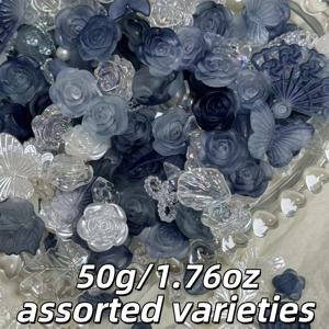 TEMU 50g 바로크 스타일 매트 블랙 나비 화이트 로즈 비즈, 폰 케이스 사진 프레임 헤어 클립 헤드웨어 혼합 스타일 DIY 공예 액세서리