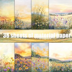 TEMU 36종 반복 없는 야생화 아침 빛 따뜻한 스크랩북 종이, 장식용 종이, 재질 종이가 필요하는 잡지 선물 포장 기념 앨범 배경 카드 매트 핸드메이드 레트로 다이어리 배경 장식 인사말 카드 제작 및 기타 장면에 적합 5.9 * 5.9인치