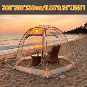 TEMU 팝업 버블 텐트 | 즉석 방수 및 방한 돔 텐트 쉘터, 정원, 파티오, 뒤뜰에 적합 | 베이지색, PVC 원단, 알루미늄 합금 프레임, 지퍼 잠금|텐트