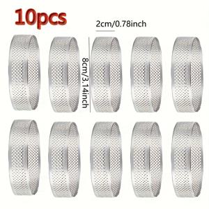 TEMU 스테인리스 스틸 타르트 쉘 10개 - 논스틱 천공 베이킹 링, 크리스마스 디저트, 무스 케이크, 타르트 및 파이 크러스트용 헤비듀티 라운드 페이스트리 몰드