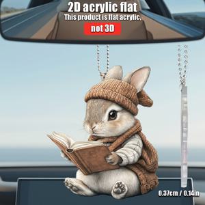 TEMU [2D 플랫] 1pc 매력적인 토끼 책 아크릴 걸이 장식 - 니트 모자 & 배낭이 있는 2D 플랫 디자인, 자동차, 집, 배낭, 열쇠장식 장식, 선물로 적합