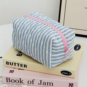 TEMU 블루 퀼팅 여성용 코인 지갑 및 화장품 가방 - 메이크업, 헤드폰, 이어버드, 립스틱, 향수, 안경을 위한 휴대용 여행용 포켓 - 지퍼 클로저가 있는 내구성 있는 폴리에스테르, 휴가 필수품 보관에 이상적